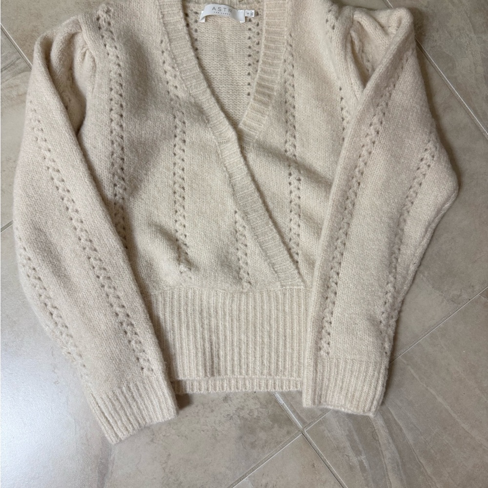 Astr Cream V-Neck Sweater